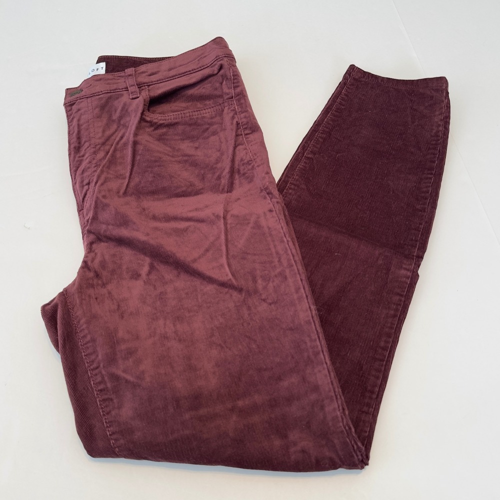 LOFT High Waist Skinny Suede High Waist Pants Burgundy Wine‎ Size 30/10 Stretch